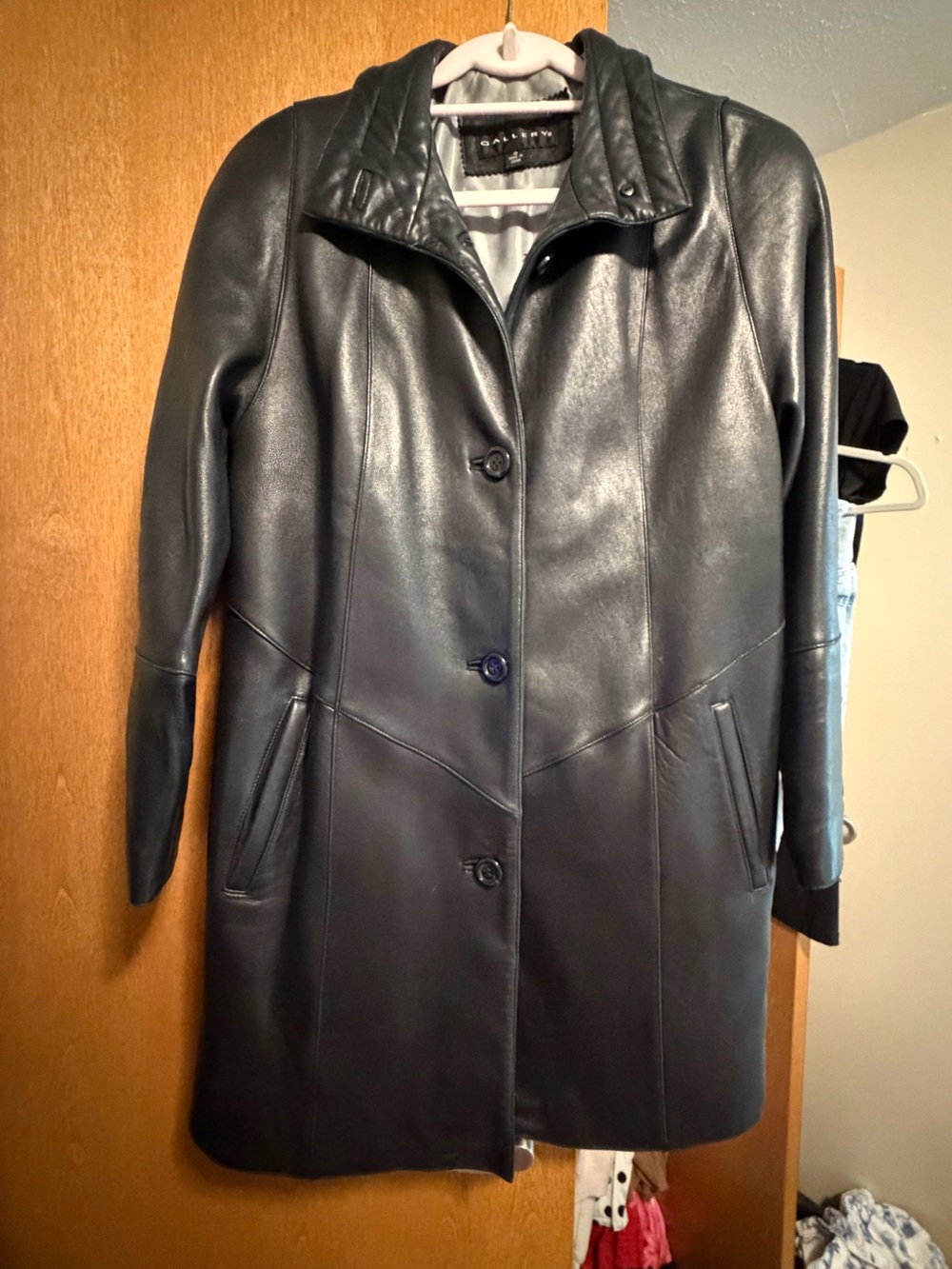 Gallery Black Leather Button-Front Coat
